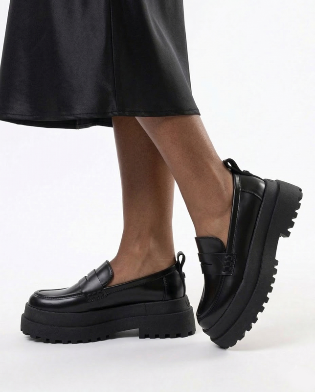 Buffalo Aspha Loafer Półbuty na Grubej Platformie Czarne 1624086-BLK