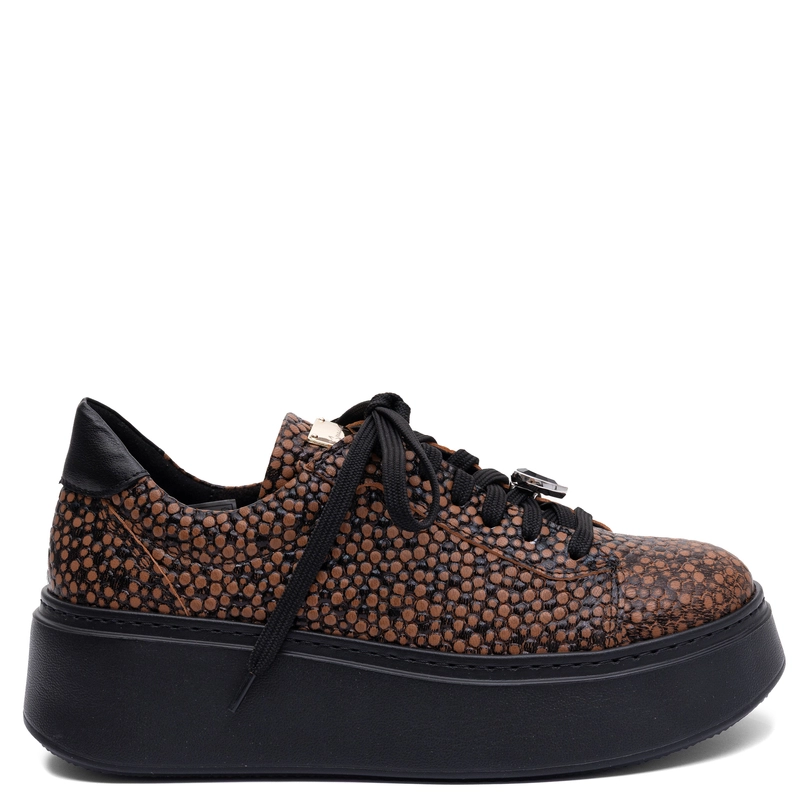 Maciejka Women's Leather Platform Sneakers Brown Polka Dot 6191W-16/00-8