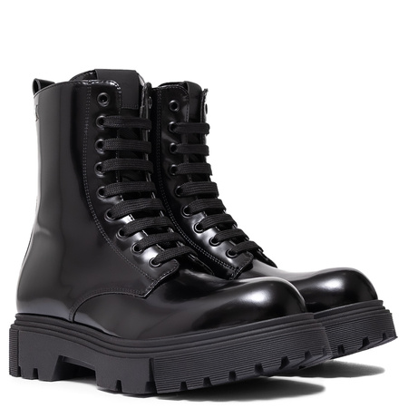 Calvin Klein Jeans Glossy Platform Ankle Boots Side-Zip Black V4A5-83133-BLACK