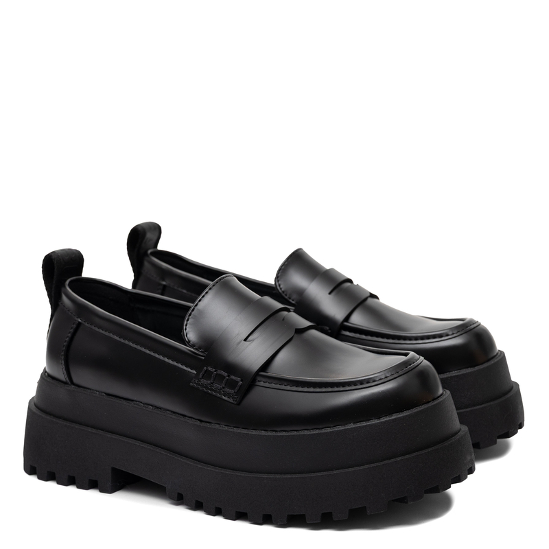 Buffalo Aspha Loafer Chunky Platform Shoes Black 1624086-BLK