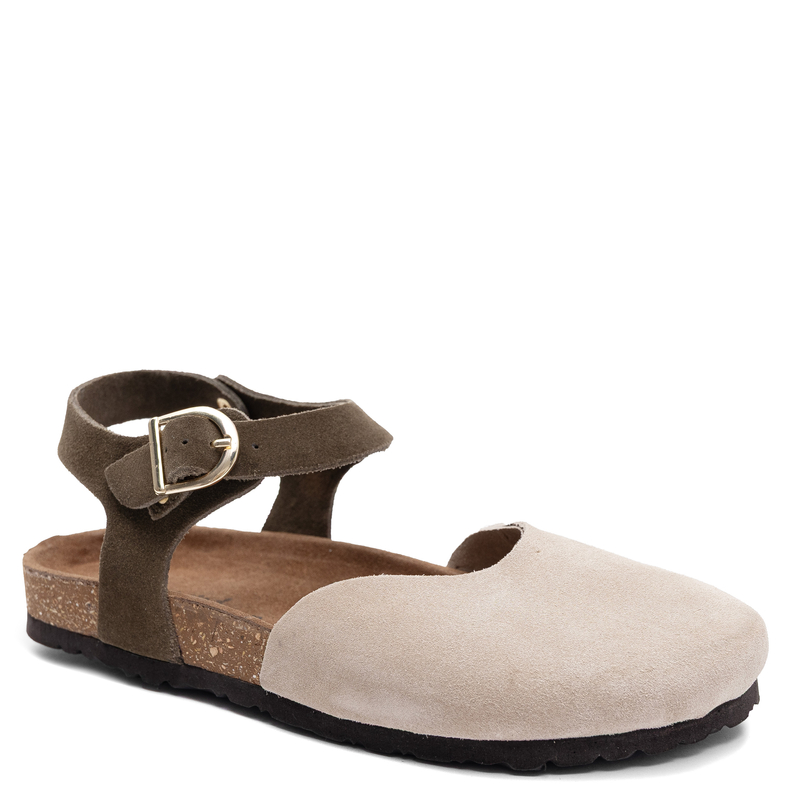 Maciejka Leather Closed-Toe Sandals Flat Sole Beige-Green H7365-04/00-0