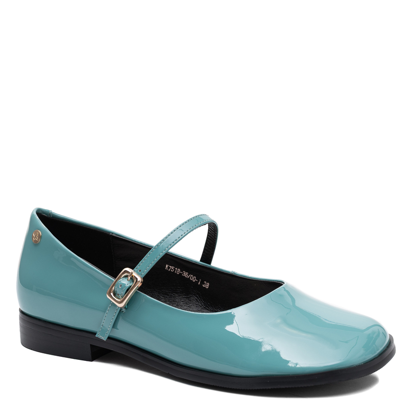 Maciejka Leather Patent Mary Jane Flats Round Toe Turquoise K7518-36/00-1