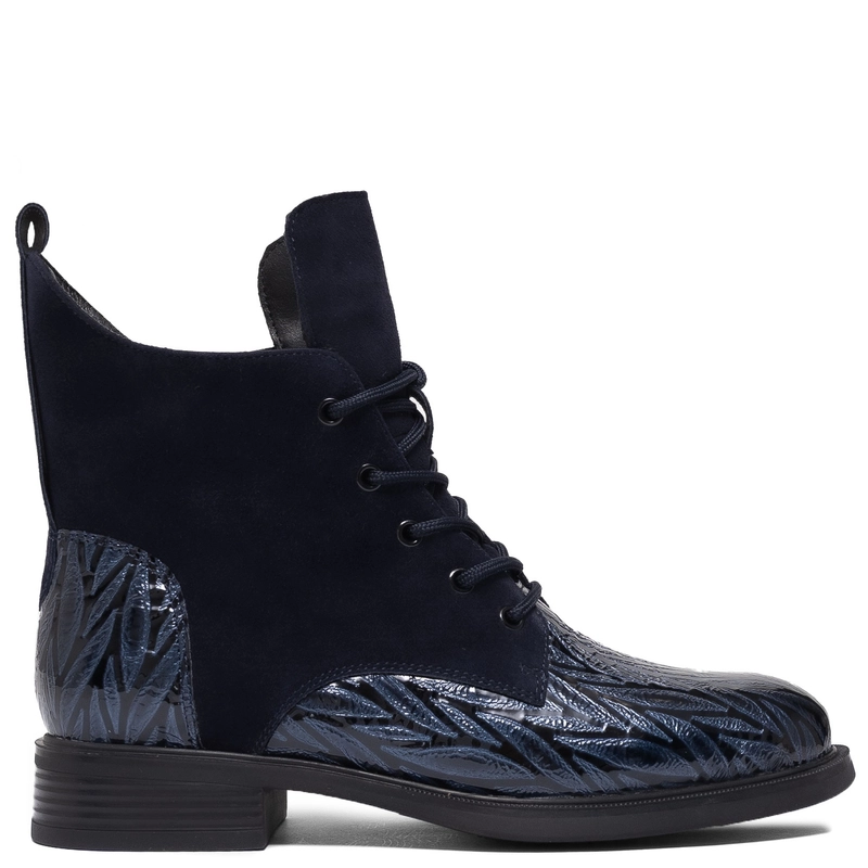Artiker Leather Lace-Up Ankle Boots Zip Navy 57C0192
