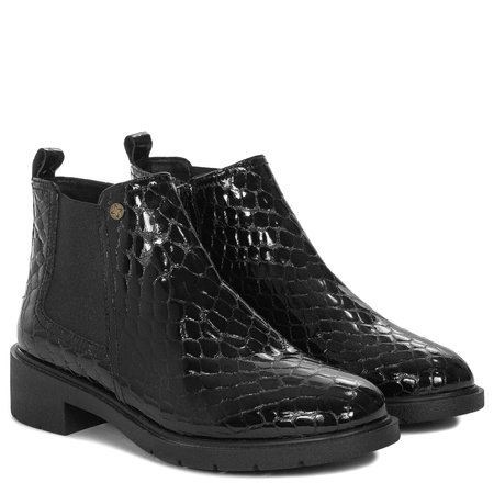 Maciejka Leather Chelsea Ankle Boots Snake-Embossed Patent Black P7219-01/00-7
