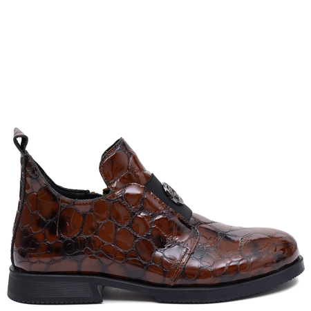 Sokolski Women's Brown Croc Embossed Patent Leather Low Shoes TS-Z26-223