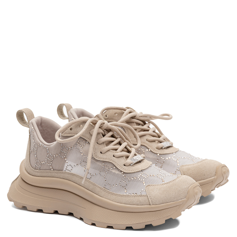Goe Sneakersy Damskie na Platformie z Kryształkami Beżowe TT2N4042