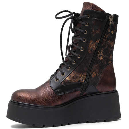 Maciejka Leather Women’s Platform Ankle Boots With Zip And Laces Brown-Black 06720-02/00-8
