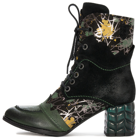 Maciejka Botki Damskie Na Obcasie Skóra Naturalna Zielono - Czarne 06160-01/00-7