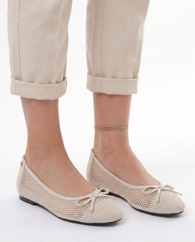 Maciejka Women's Mesh Leather Ballet Flats Beige K7512-04/00-1
