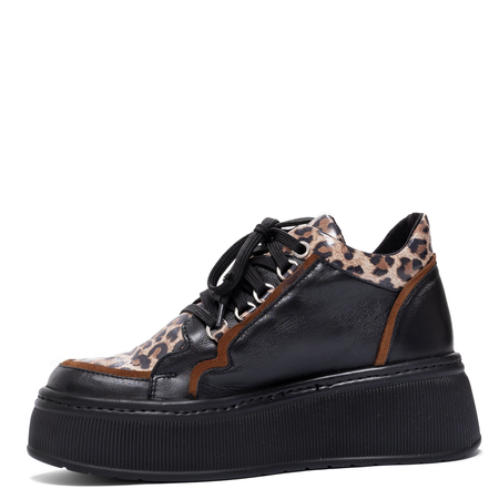 Maciejka Skórzane Sneakersy Damskie Na Platformie Czarne 07078-01/00-8