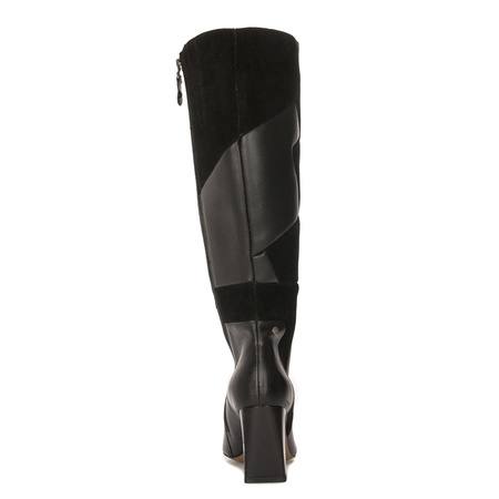 Maciejka Leather Patchwork Knee-High Boots Block Heel Insulated Black 05784-01/00-8