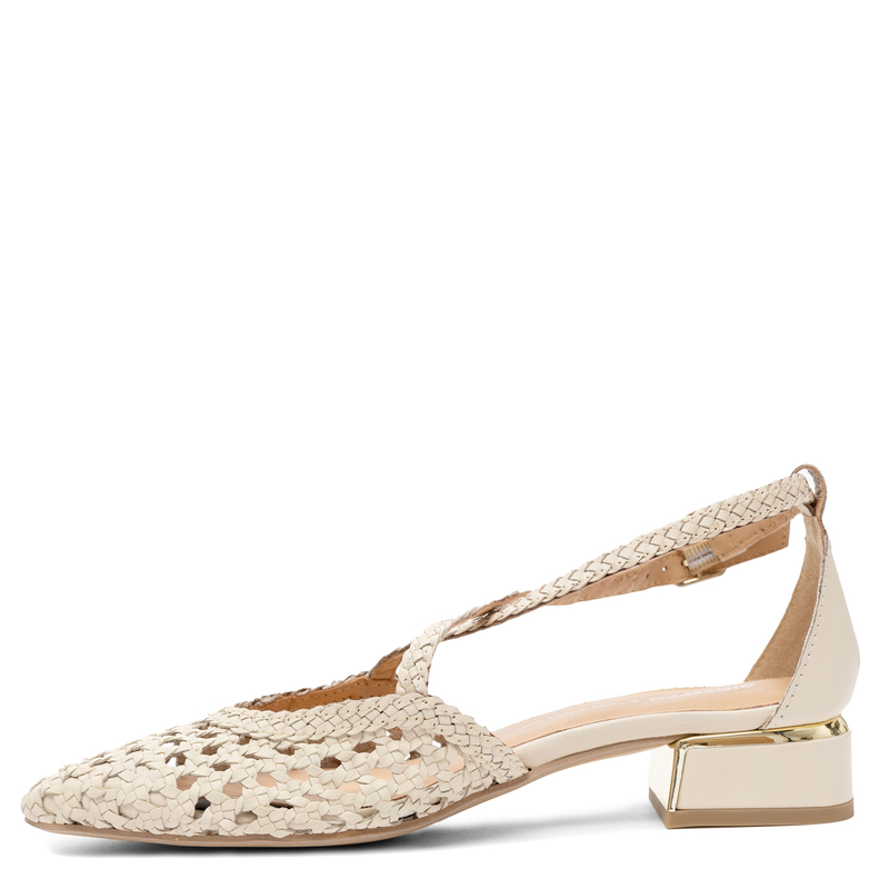 Gioseppo Skórzane Plecione Czółenka Slingback z Niskim Obcasem Beżowe 75560-OFF-WHITE