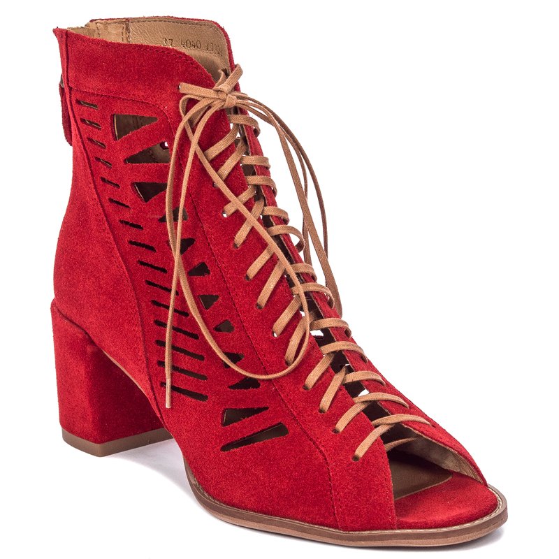 Maciejka Leather Open Toe Perforated Boots Red 4040S-08/00-5