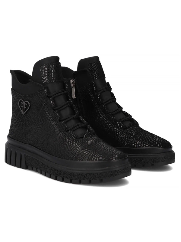 Filippo Leather Insulated Women’s Ankle Boots With Zip And Laces Black DBT7302-25-BK