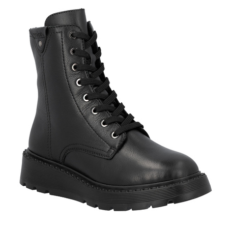 Rieker Leather Lace-Up Ankle Boots Platform Side-Zip Black 70408-00-BLACK