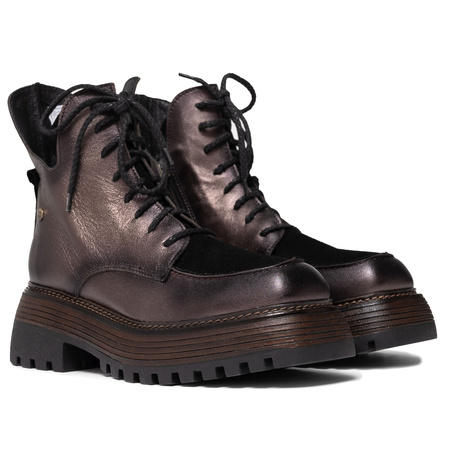 Maciejka Leather Lace-Up Women’s Boots Platform Ankle Boots With Zipper Brown-Black 07110-02-00-8