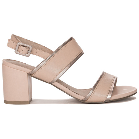 Marco Tozzi Sandały damskie na obcasie skórzane Rose Comb różowe