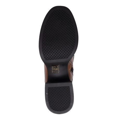 Maciejka Skórzane Dwukolorowe Botki Damskie Na Klocku Z Zamkiem Brązowo-Zielone A6747-29/00-8