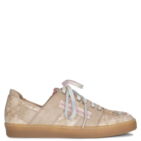 Maciejka Skórzane Półbuty Sneakersy Patchwork Wielokolorowe Beżowe 06791-04/00-1