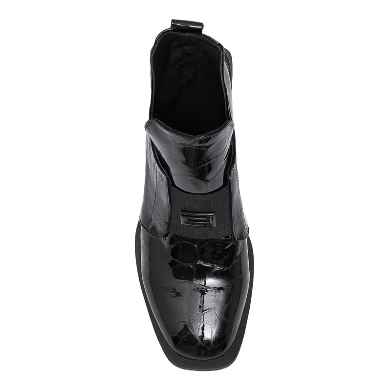 Boccato Skórzane Lakierowane Półbuty Z Tłoczeniem Croco Czarne 049-1738-64