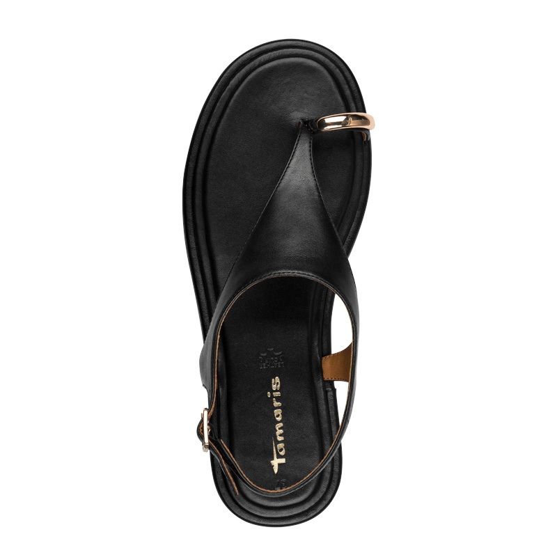 Tamaris Leather Minimalist Sandals with Metal Detail Black 1-28142-46003-BLK
