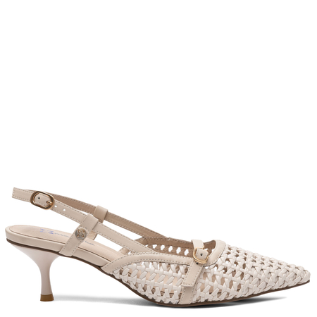 Maciejka Leather Woven Slingback Kitten Heel Pointed-Toe Pumps Beige K7446-22/00-1