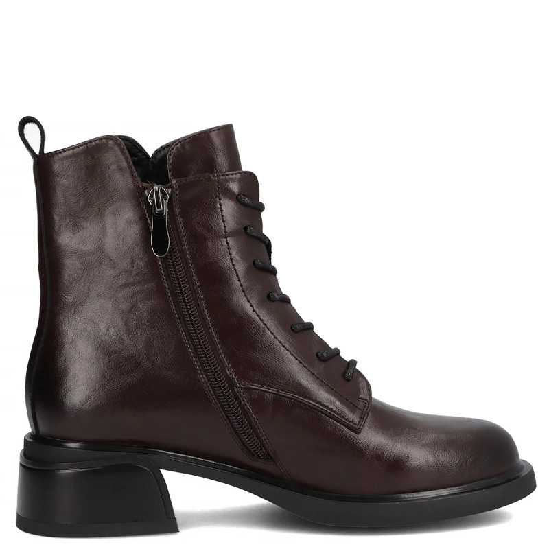 Filippo Leather Women’s Ankle Boots Block Heel With Zipper Brown DBT7369-25-DBR