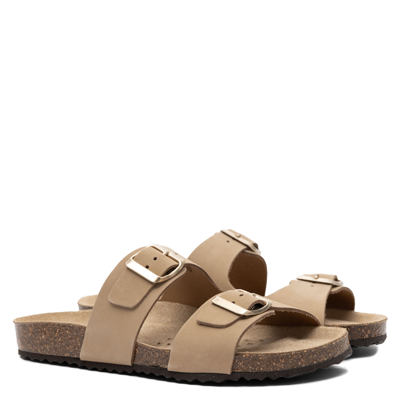 Geox Leather Adjustable Slides Gold Buckles Beige D35LSL-C6738