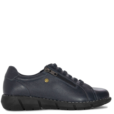 Maciejka Leather Elastic-Lace Women’s Low Shoes Dual-Zip Navy P7238-17/00-1