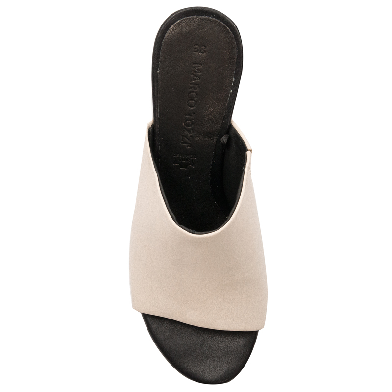 Marco Tozzi Klapki damskie na obcasie skórzane cream/black