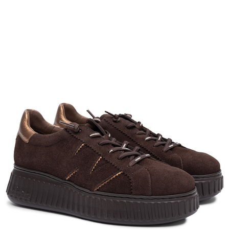 Wonders Wygodne Skórzane Sneakersy Na Platformie Brązowe A-5201-Tes-Oro