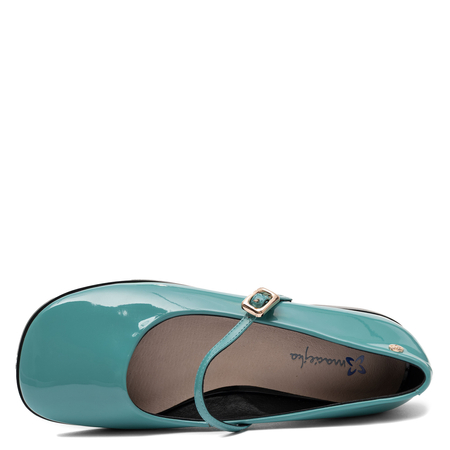 Maciejka Leather Patent Mary Jane Flats Round Toe Turquoise K7518-36/00-1