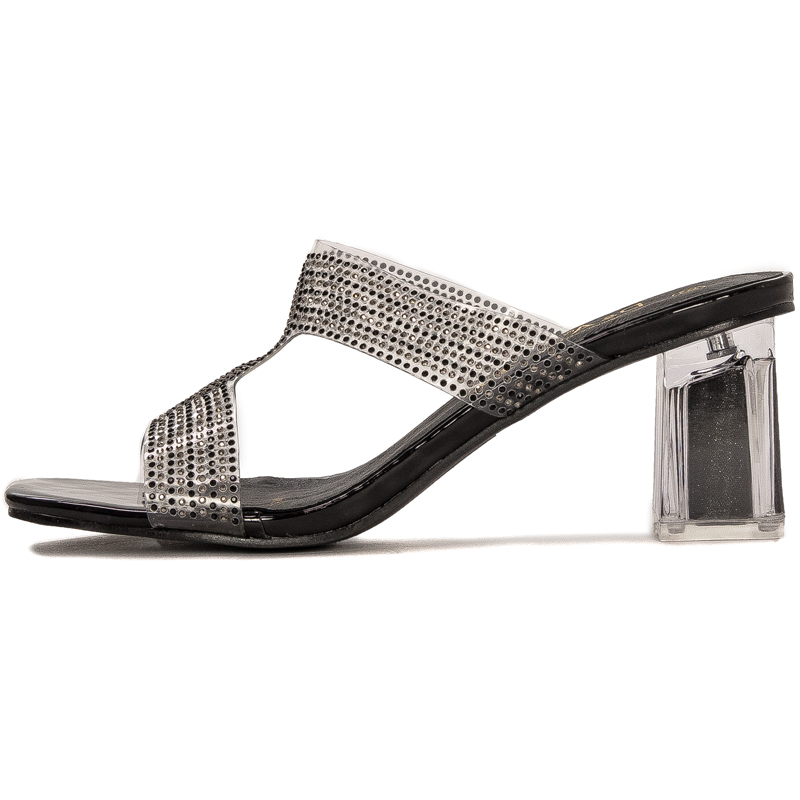 S.Barski Women's Slides Black On Heel
