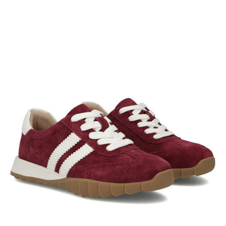 Filippo Skórzane Zamszowe Sneakersy Damskie z Kontrastowymi Paskami Bordowe DP7534-26-BG