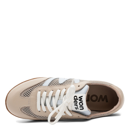 Wonders Sneakersy Skórzane Oddychające Damskie na Płaskiej Podeszwie Beżowe AP-2101-BEIG-AURA