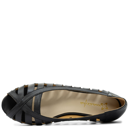 Maciejka Skórzane Ażurowe Baleriny Peep Toe Czarne P7540-01/00-1