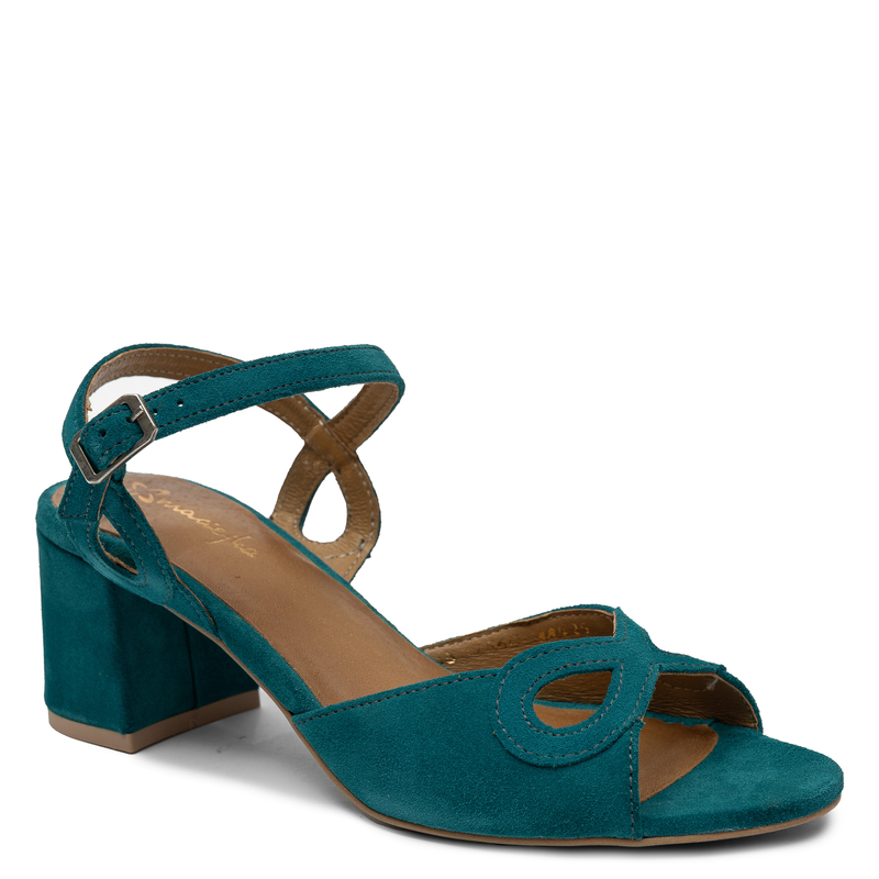 Maciejka Fashion Suede Block Heel Sandals Cut-Out Turquoise 07560-02/00-1