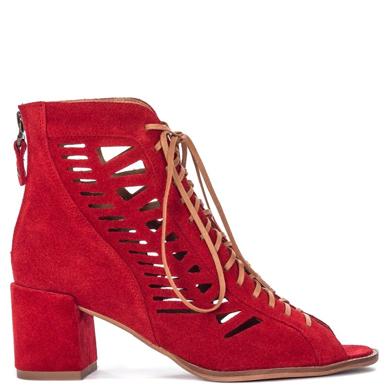 Maciejka Leather Open Toe Perforated Boots Red 4040S-08/00-5