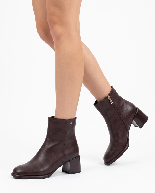 Maciejka Elegant Women's Leather Block Heel Ankle Boots Chocolate Brown K7753-23/00-7