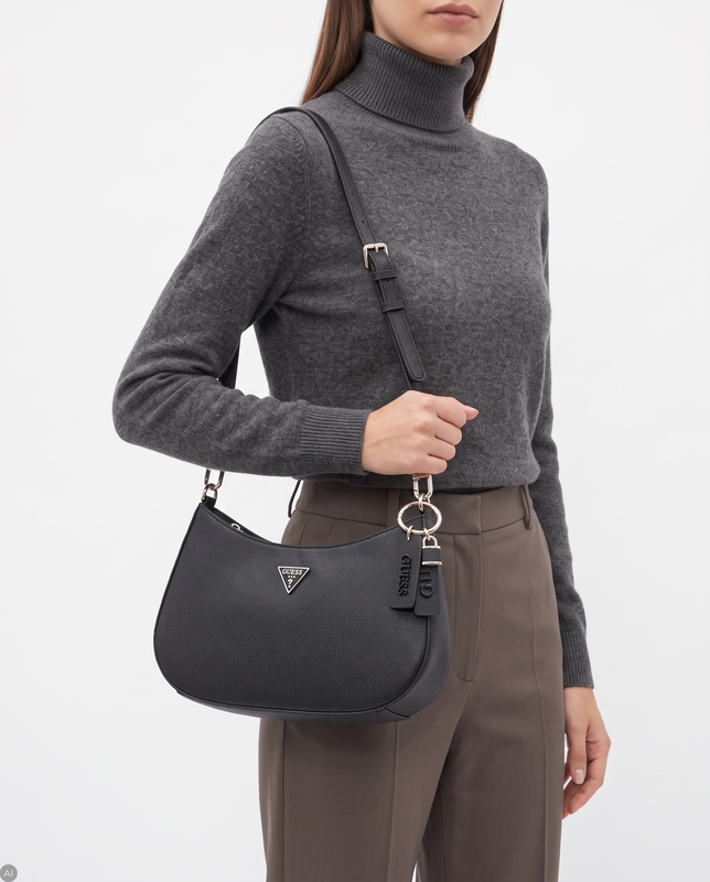 Guess Elegancka Klasyczna Torebka Na Ramię Bagietka Mała Czarna HWZG9672180-BLACK