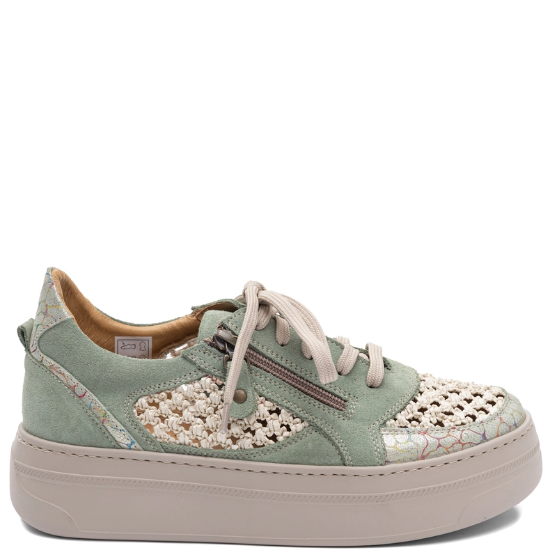 Maciejka Leather Sneakers With Openwork Weave Green 07317-24/00-1