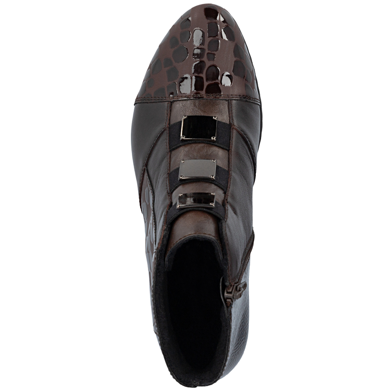 Rieker Leather Insulated Ankle Boots Croco Patent Brown Y0764-26-BR