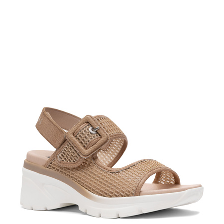 Hispanitas Leather Sandals On A Platform With Adjustable Strap Beige HV264636-DESERT