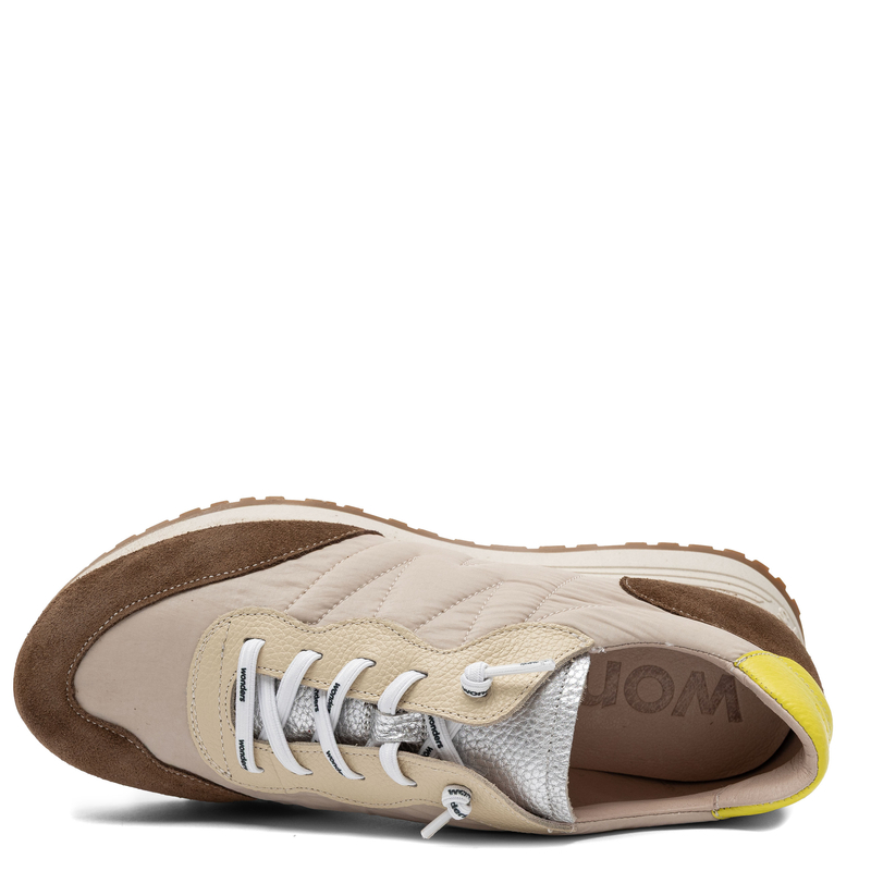 Wonders Leather Retro Running Sneakers Lightweight Sole Beige-Brown A-4802-CON-TAUPE