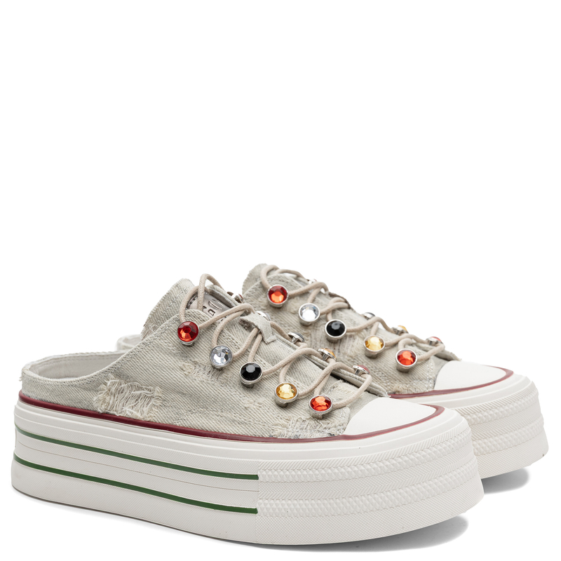 GOE TT2N4076 Women's Slip-On Platform Sneakers With Crystals Grey TT2N4076