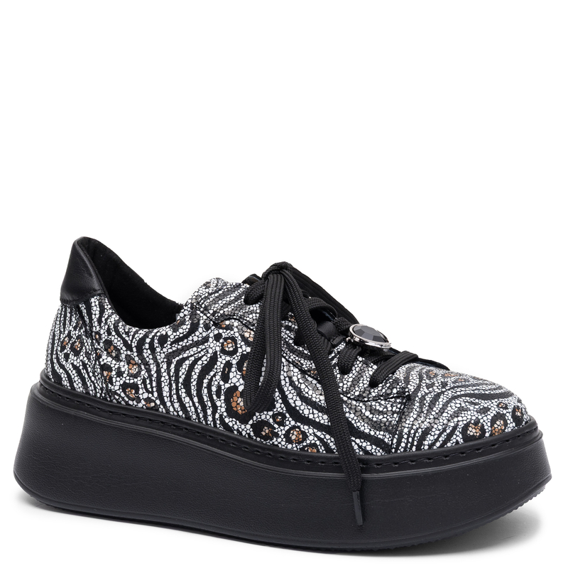 Maciejka Damskie Skórzane Sneakersy Na Platformie Biało-Czarne 6191W-25/00-8