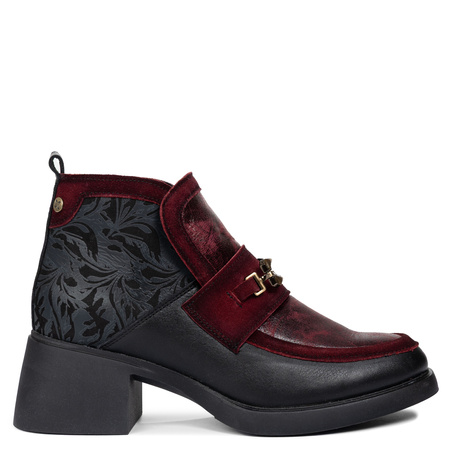 Maciejka Leather Ankle Boots With Block Heel Buckle Detail Black-Burgundy 07139-23/00-8
