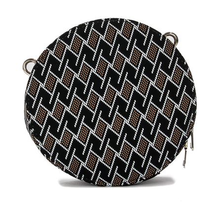 GOE Women's small round messenger bag Black Black + pattern