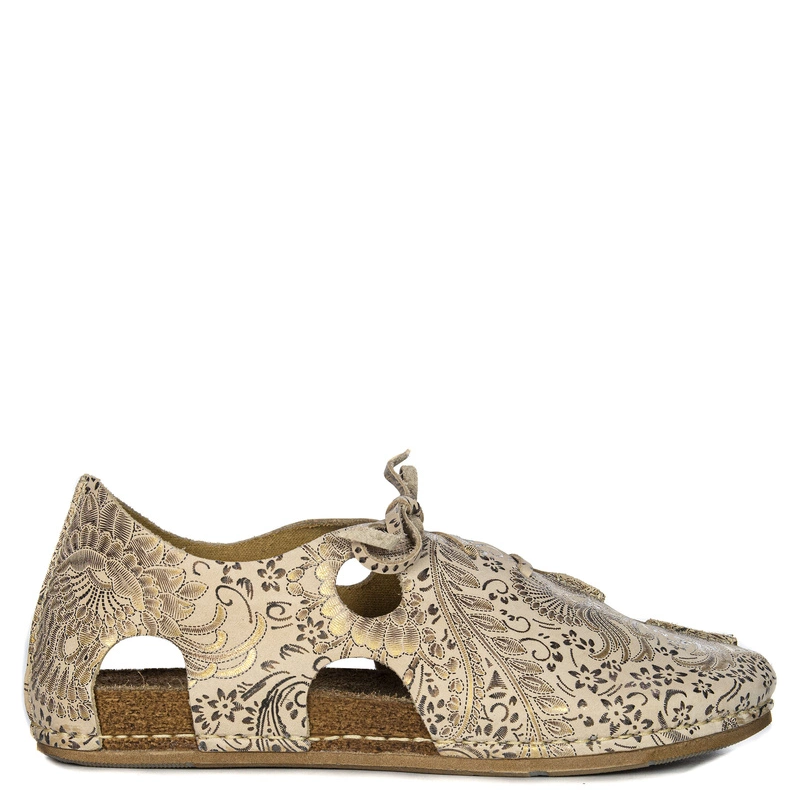 Maciejka Leather Cut-Out Women’s Sandals Closed Heel Beige + Gold 06431-02/00-6