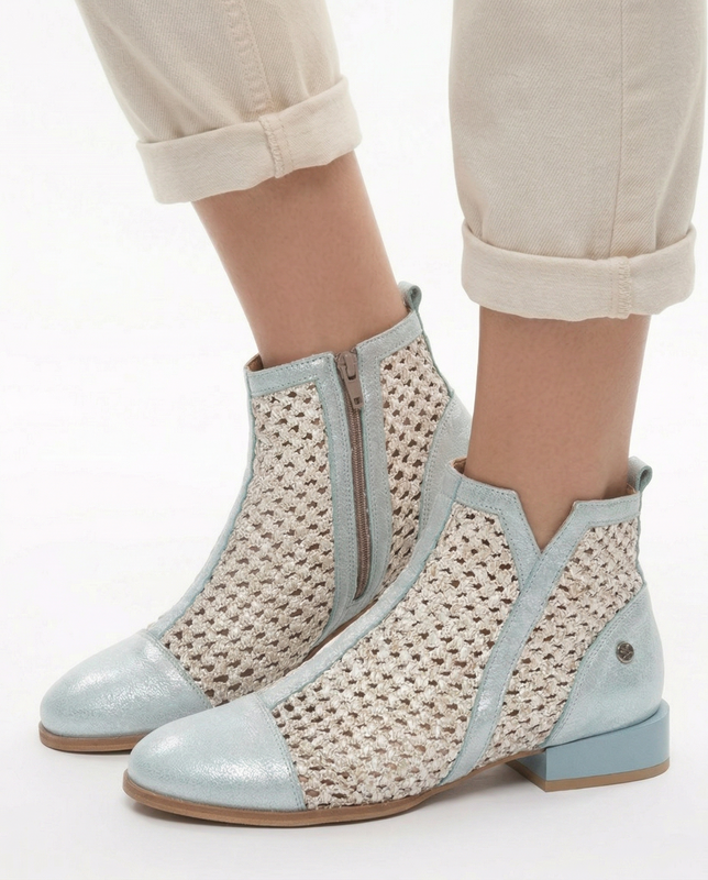 Maciejka leather perforated ankle boots with side zip light blue 06397-34/00-1